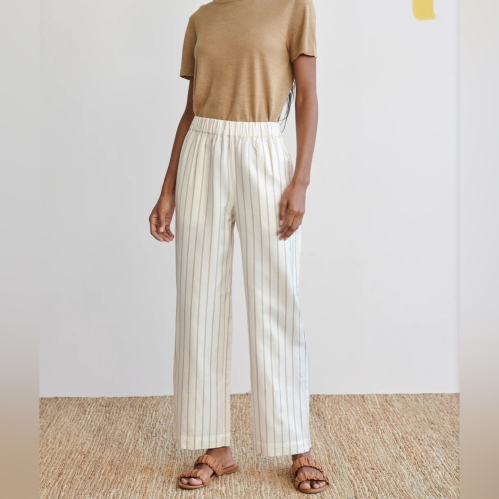 Jenni Kayne Cream Stripe Wide-Leg Pants with Tan Topโ